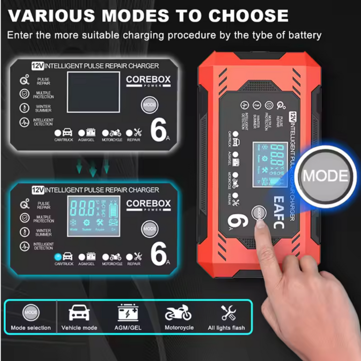 Încărcător de baterie auto inteligent 12V/24V - Afișaj LCD & Protecție Automată