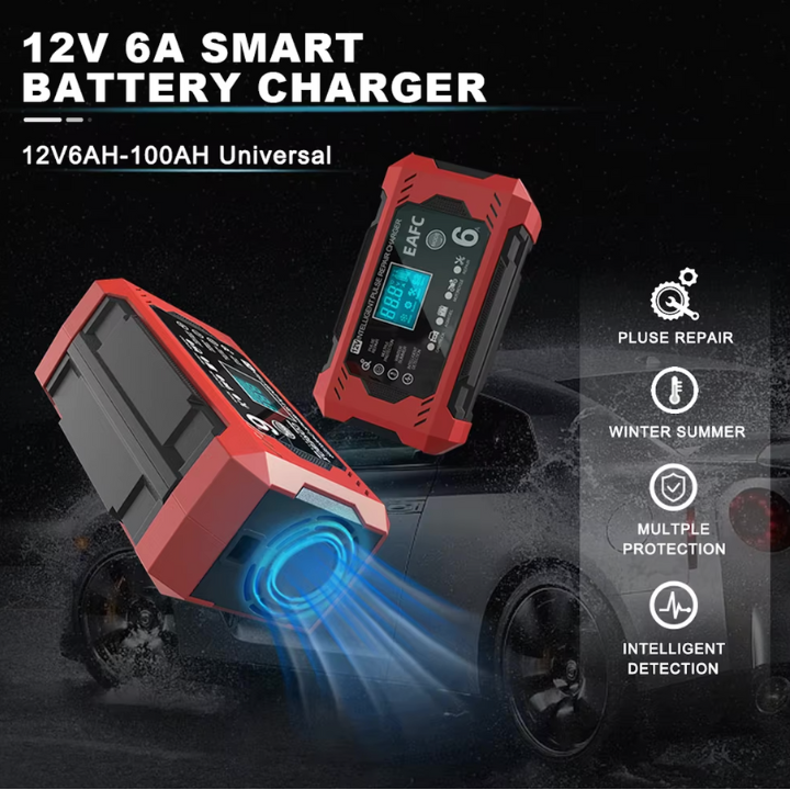Încărcător de baterie auto inteligent 12V/24V - Afișaj LCD & Protecție Automată