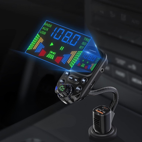 車用マルチファンクションFM送信機 — 音楽と音声アシスタント 