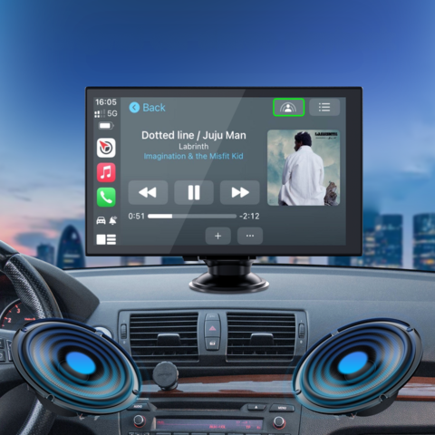 Bärbar Pekskärm — GPS, Musik & Röstkontroll 